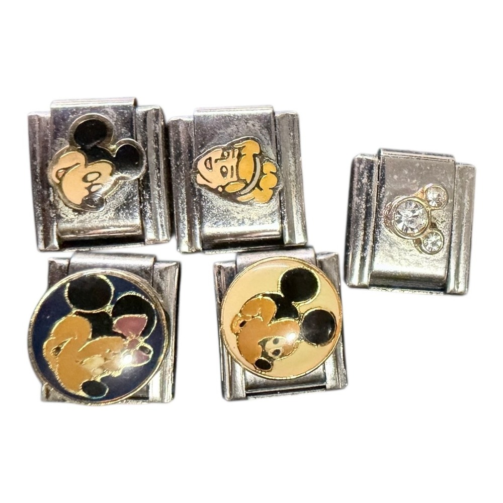 Y2K Disney Italian Charm Bracelet Links Set of 5 Stainless Steel Silver